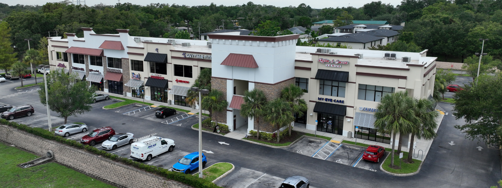 a strip mall with mixed retail