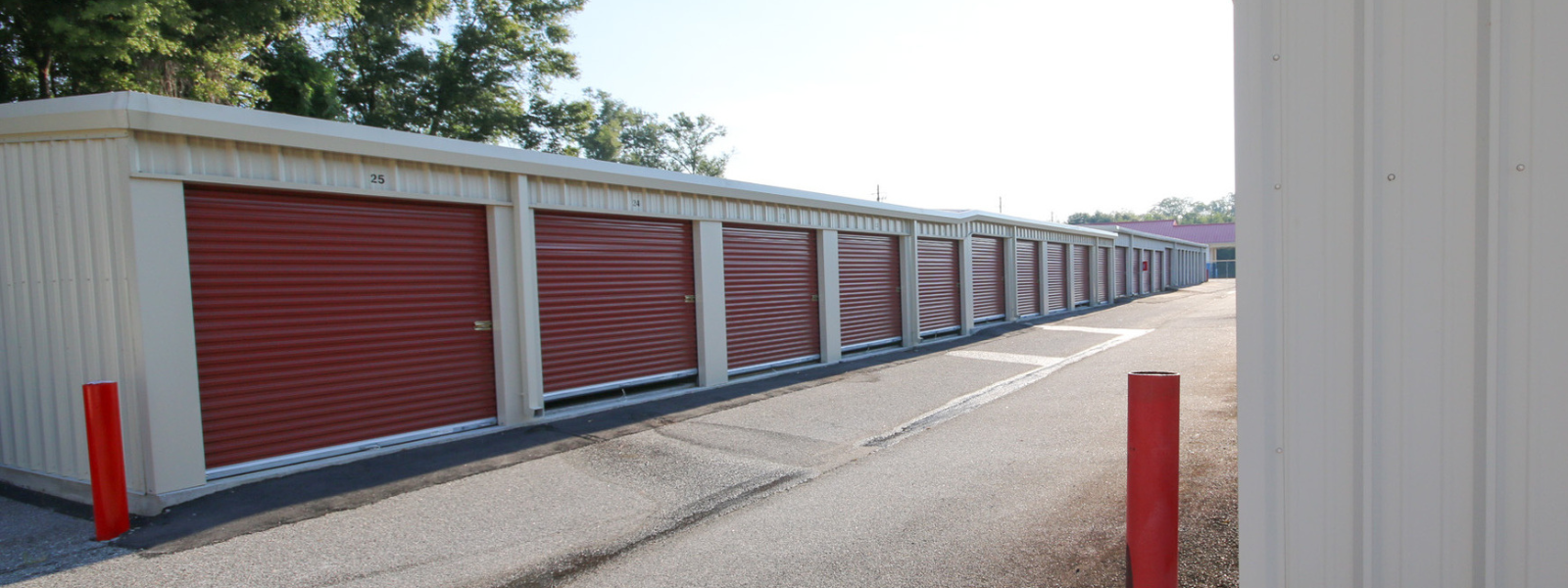 self storage units with red doors